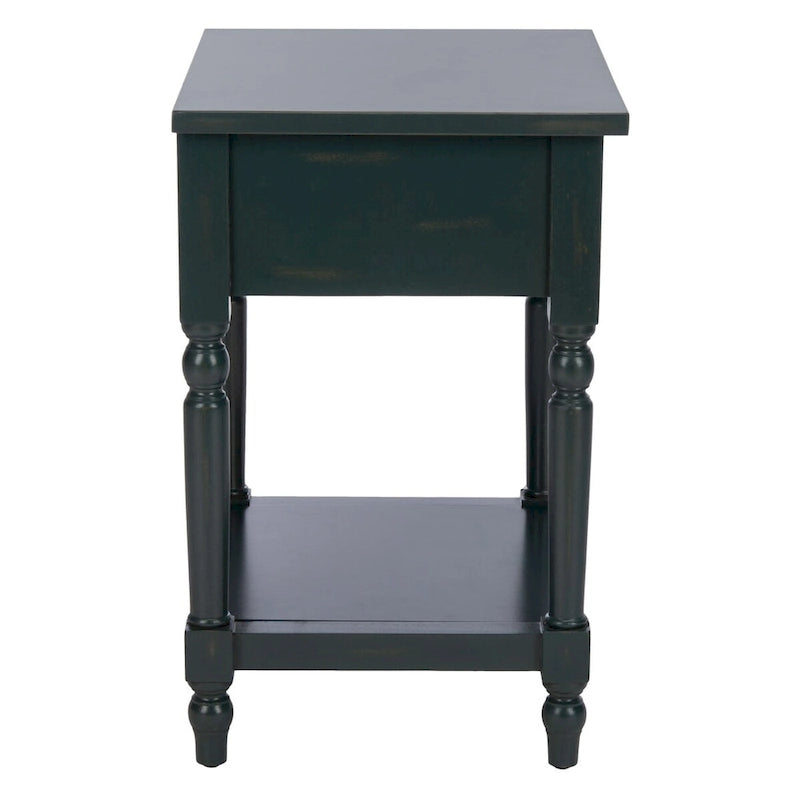 Vintage Poplar Wood Accent Table with Drawer and Open Shelf