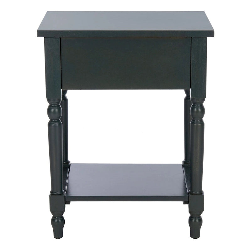 Vintage Poplar Wood Accent Table with Drawer and Open Shelf