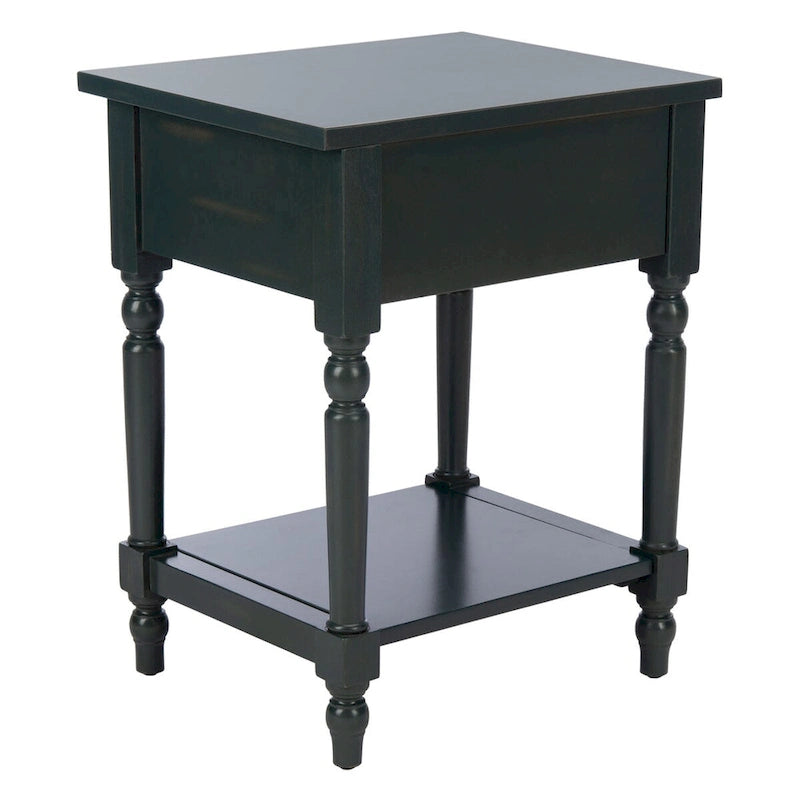 Vintage Poplar Wood Accent Table with Drawer and Open Shelf