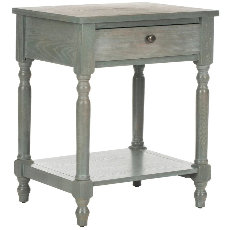 Vintage Poplar Wood Accent Table with Drawer and Open Shelf