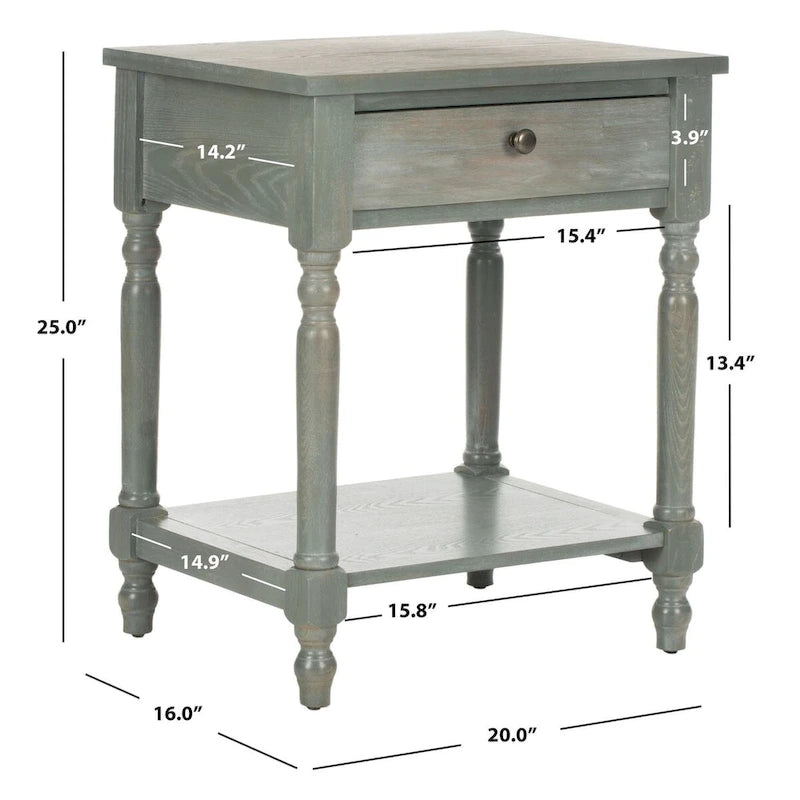 Vintage Poplar Wood Accent Table with Drawer and Open Shelf
