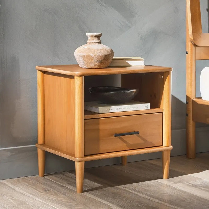 Transitional Solid Pine Wood Nightstand
