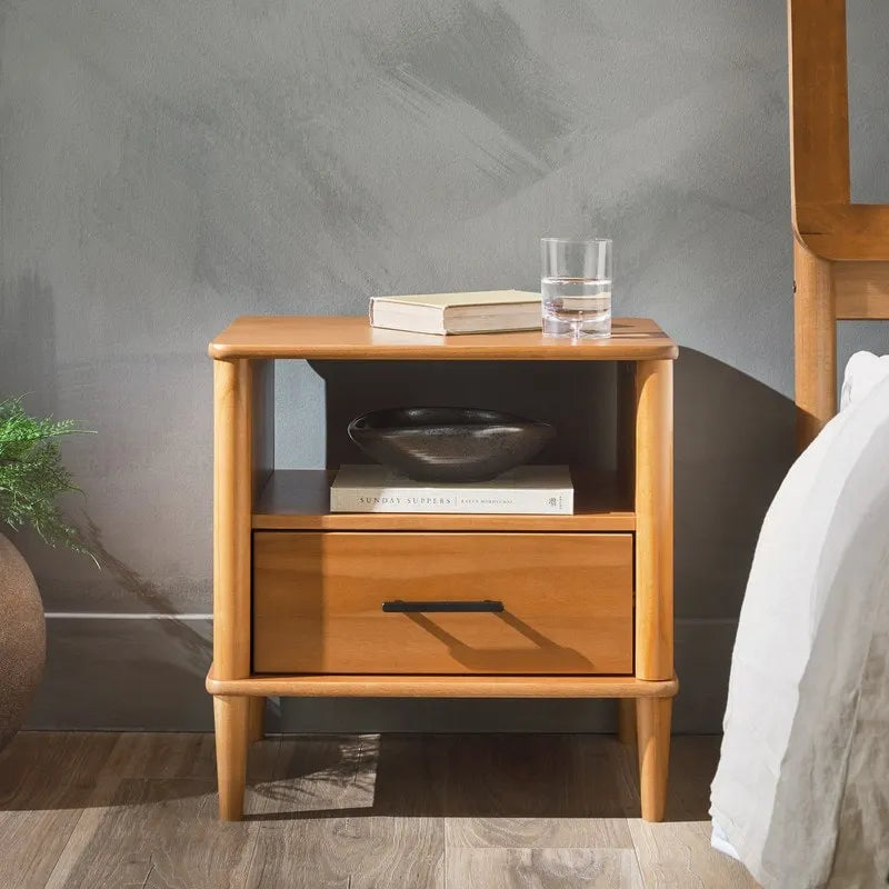 Transitional Solid Pine Wood Nightstand
