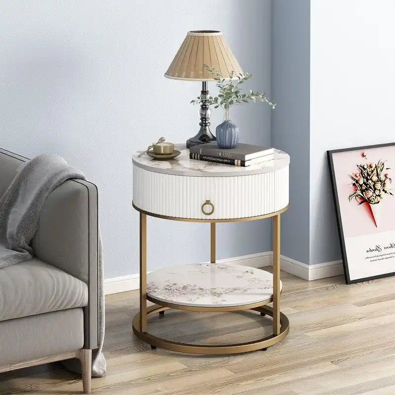 Round Side Table with Drawer