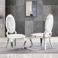White Faux Leather Dining Chairs with Silver Cabriole Legs