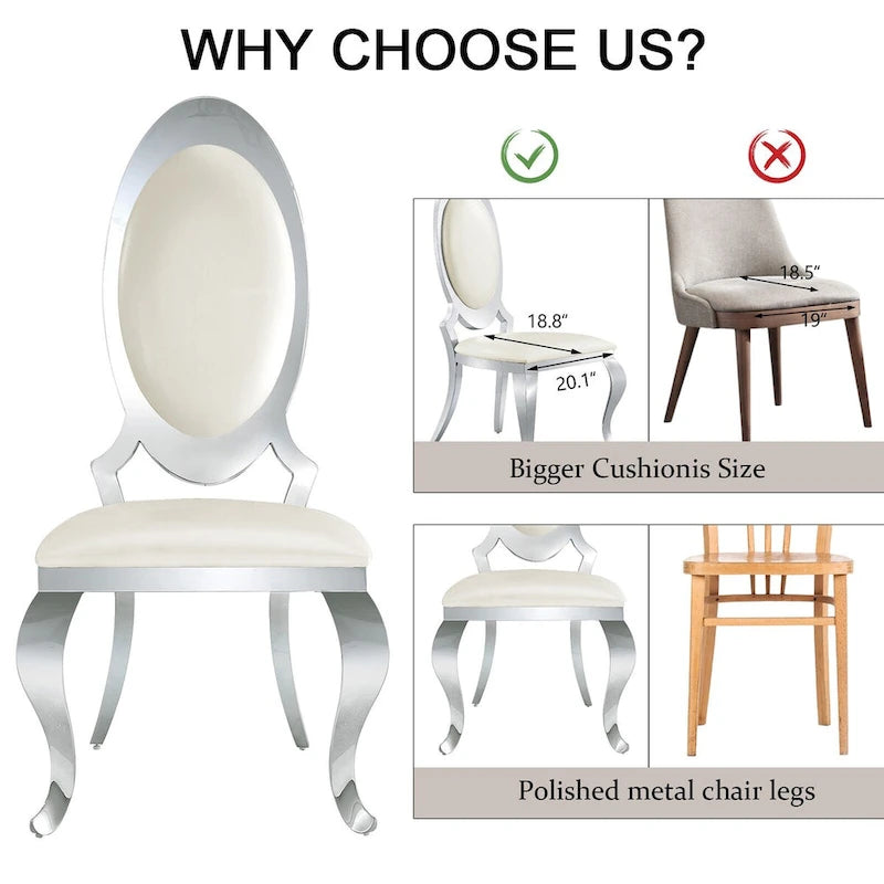 White Faux Leather Dining Chairs with Silver Cabriole Legs