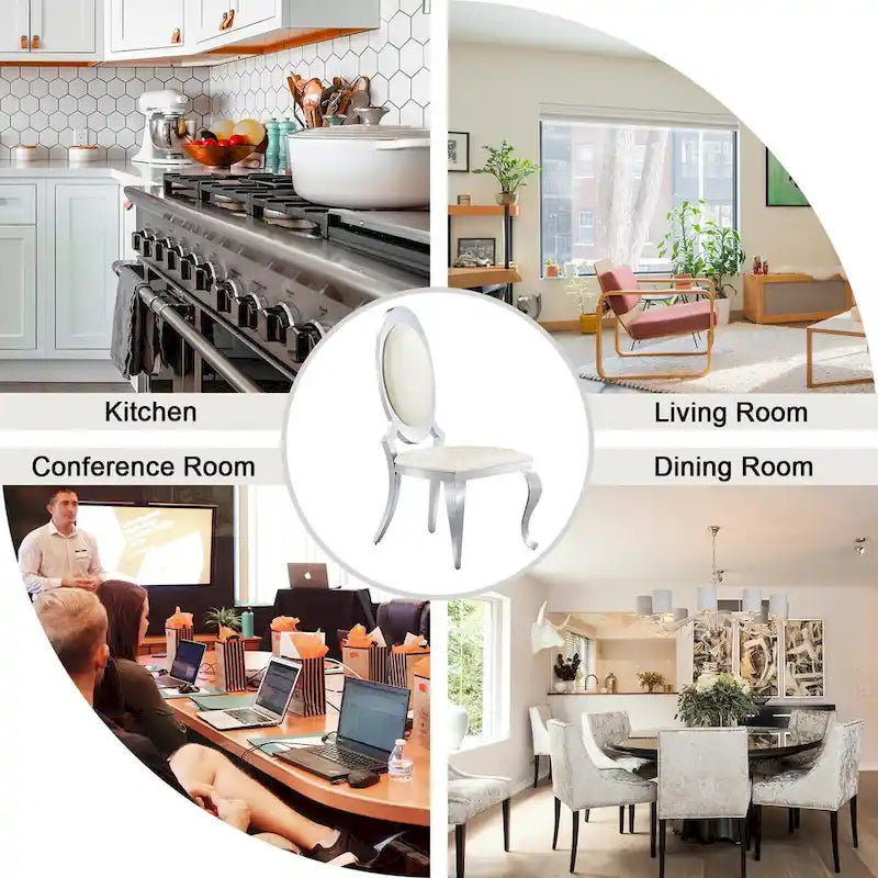 White Faux Leather Dining Chairs with Silver Cabriole Legs