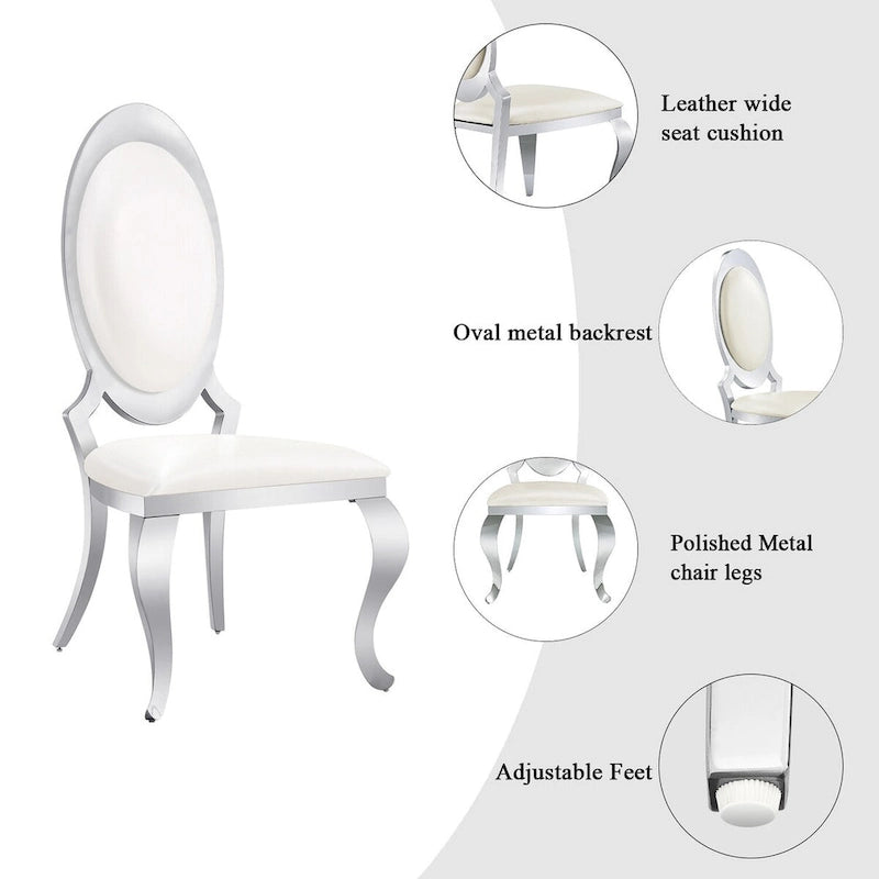 White Faux Leather Dining Chairs with Silver Cabriole Legs