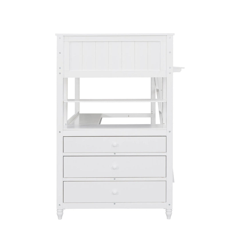 Twin Wooden Loft Bed with Desk, Drawers and Shelves
