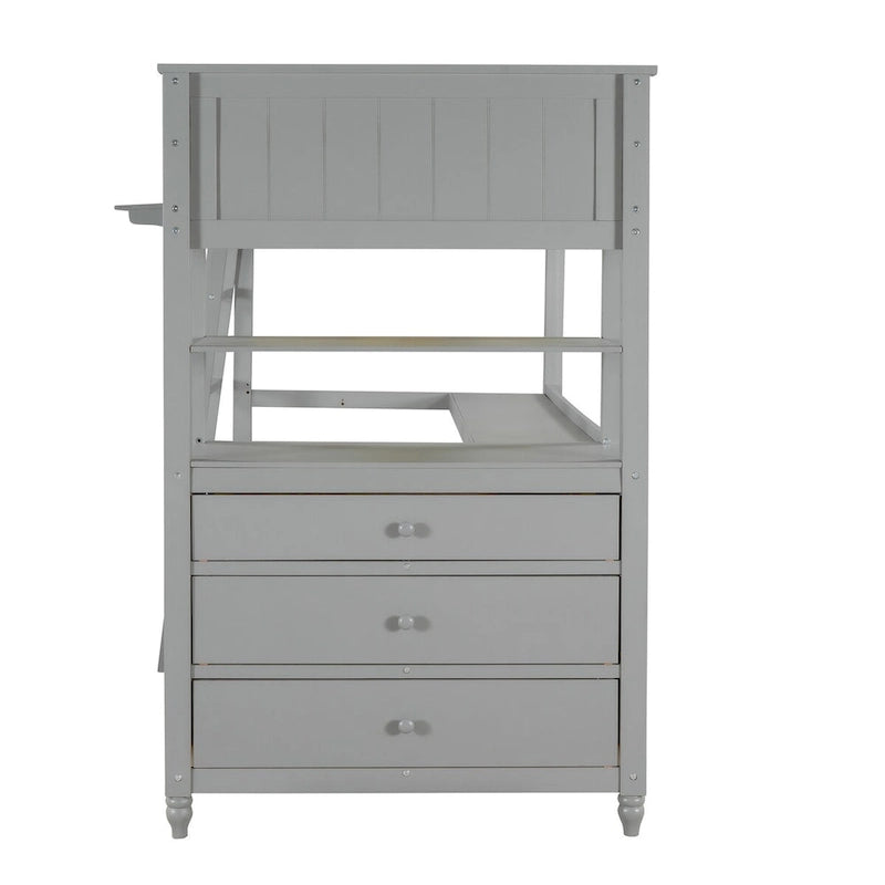 Twin Wooden Loft Bed with Desk, Drawers and Shelves