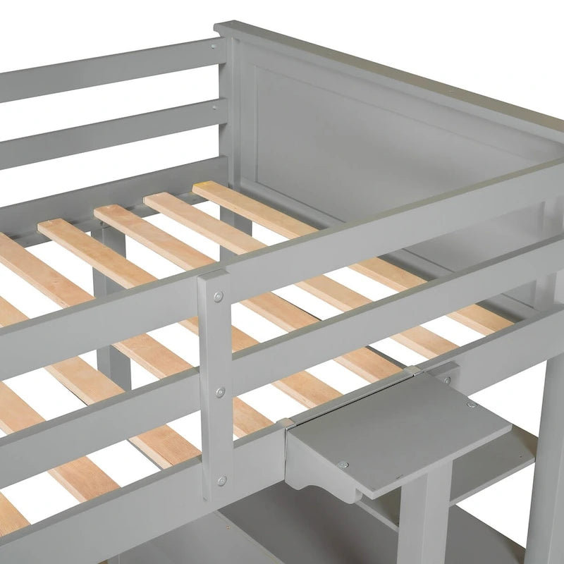 Twin Wooden Loft Bed with Desk, Drawers and Shelves