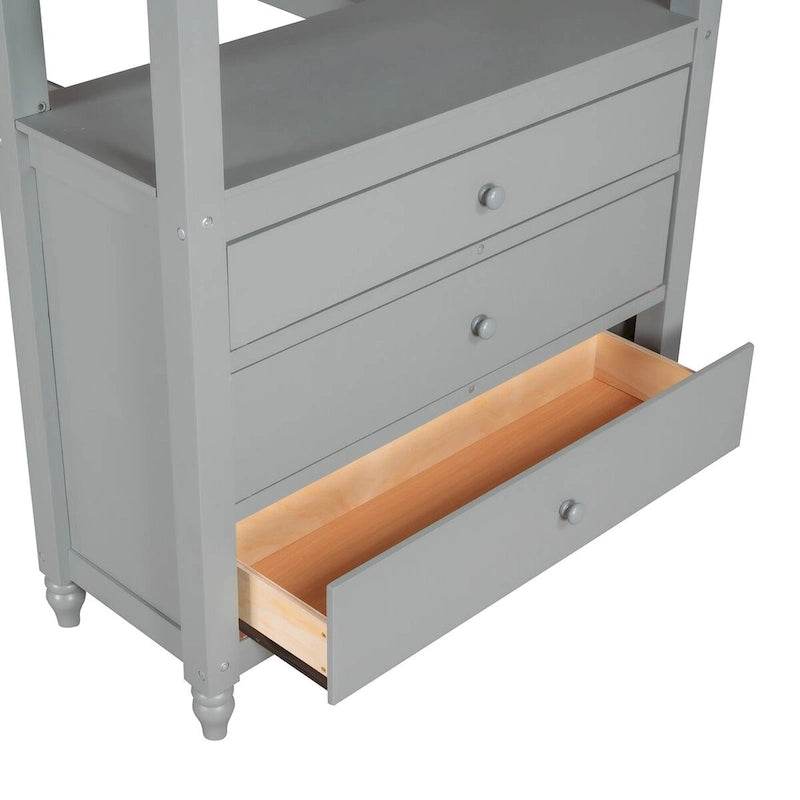 Twin Wooden Loft Bed with Desk, Drawers and Shelves