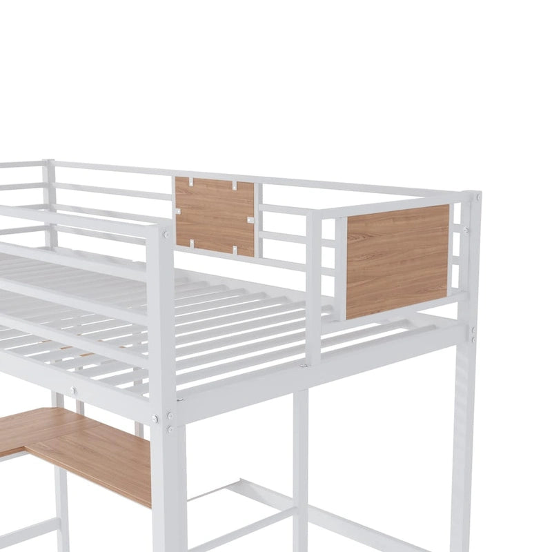 Twin Metal Loft Bed with Desk and Bookshelf