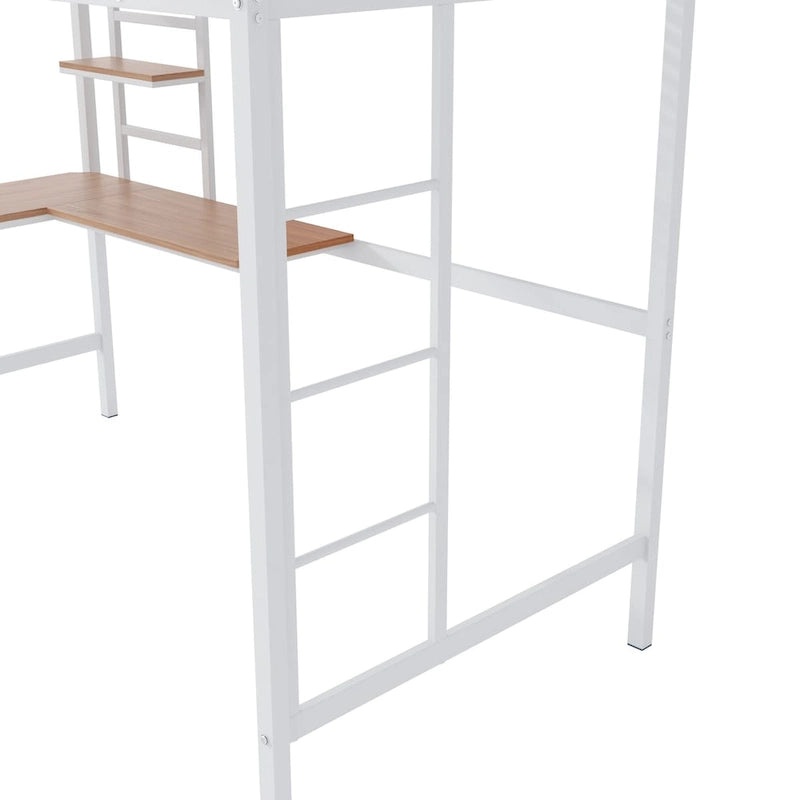 Twin Metal Loft Bed with Desk and Bookshelf