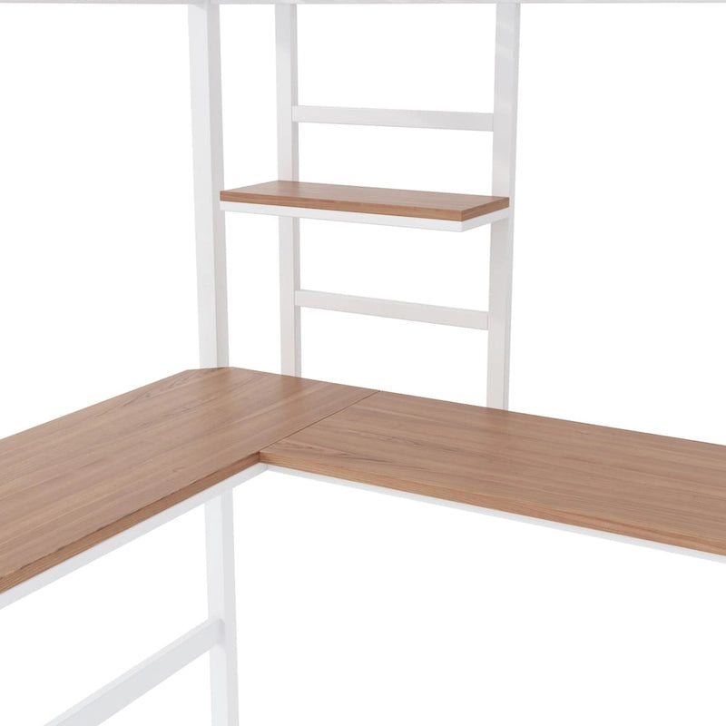 Twin Metal Loft Bed with Desk and Bookshelf