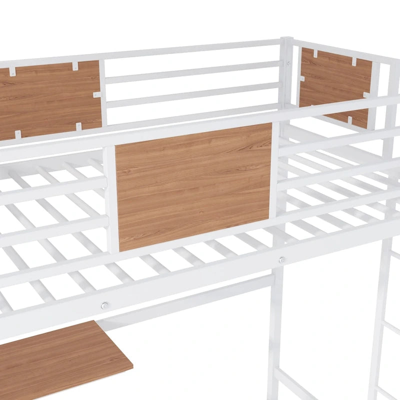 Twin Metal Loft Bed with Desk and Bookshelf