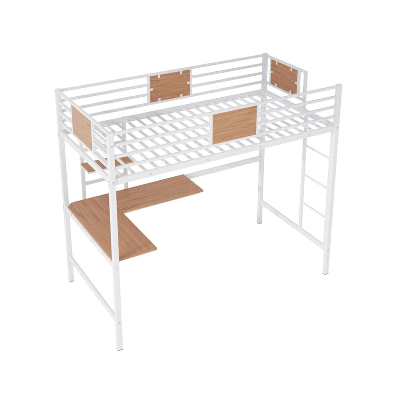 Twin Metal Loft Bed with Desk and Bookshelf