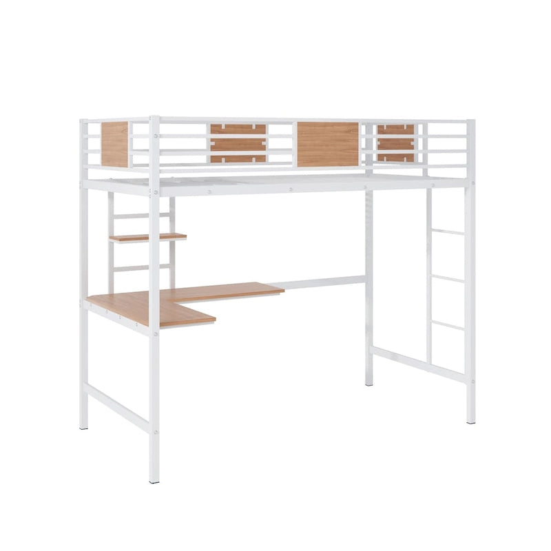 Twin Metal Loft Bed with Desk and Bookshelf