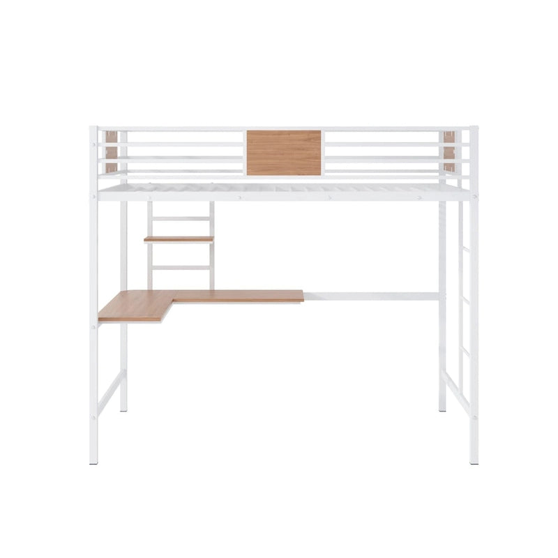 Twin Metal Loft Bed with Desk and Bookshelf