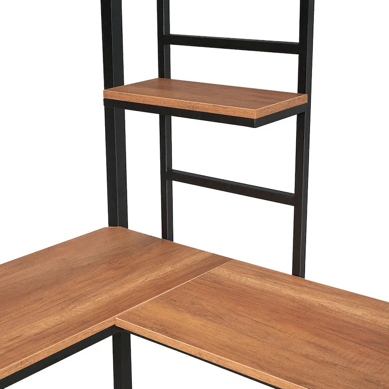 Twin Metal Loft Bed with Desk and Bookshelf