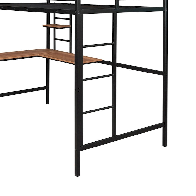 Twin Metal Loft Bed with Desk and Bookshelf