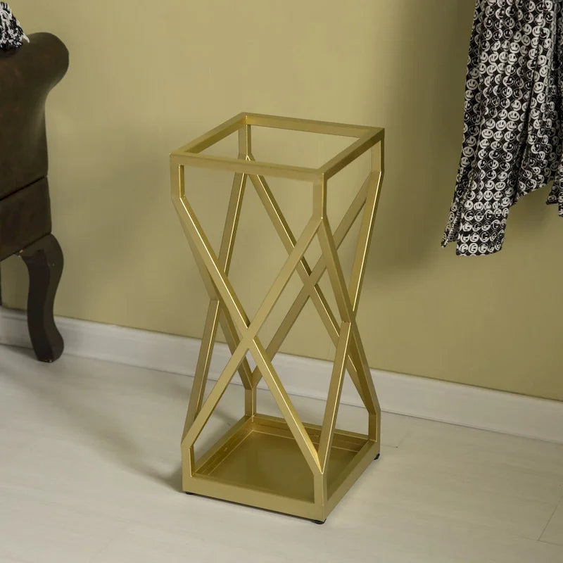 Decorative Gold Square X Design Umbrella Holder Stand for Indoor and Outdoor
