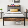 Twin Size Bed Frame with Storage Headboard and Charging Station