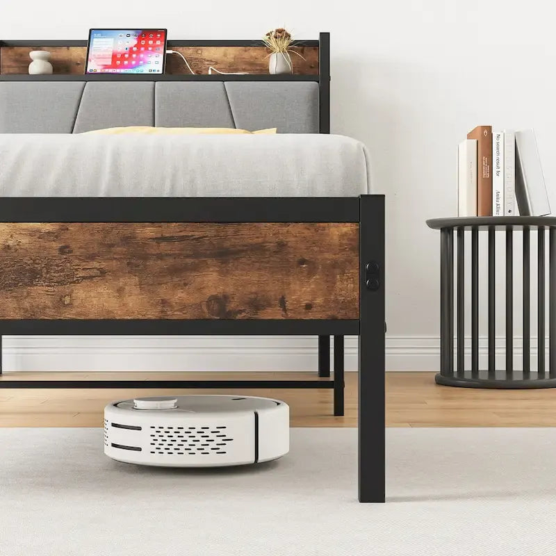 Twin Size Bed Frame with Storage Headboard and Charging Station