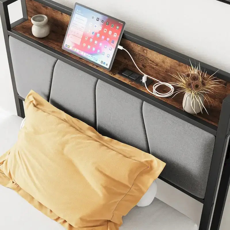 Twin Size Bed Frame with Storage Headboard and Charging Station