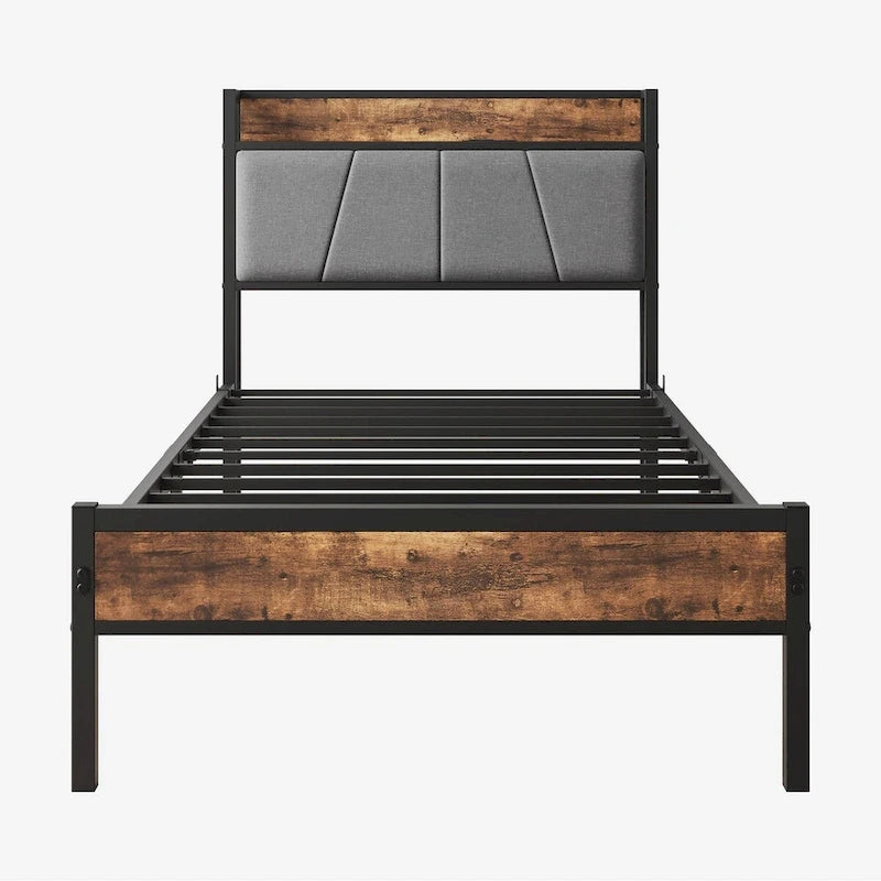 Twin Size Bed Frame with Storage Headboard and Charging Station