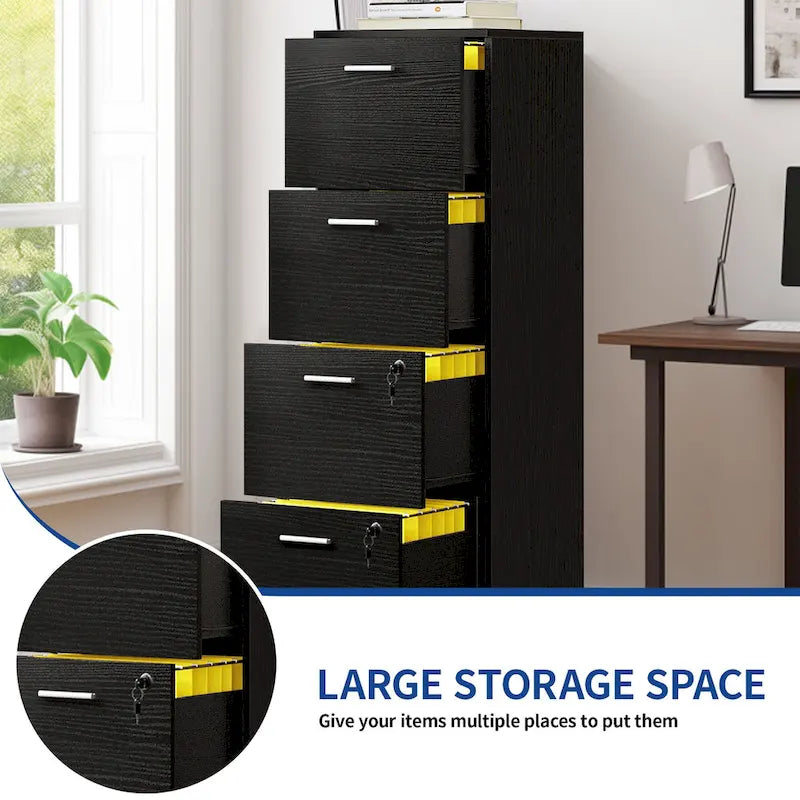 Vertical 4-Drawer Locking File Cabinet for Letter and A4 Files