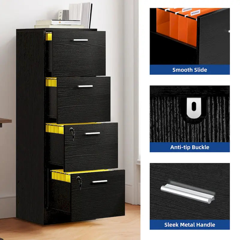 Vertical 4-Drawer Locking File Cabinet for Letter and A4 Files