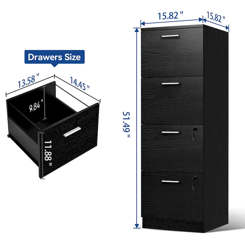 Vertical 4-Drawer Locking File Cabinet for Letter and A4 Files