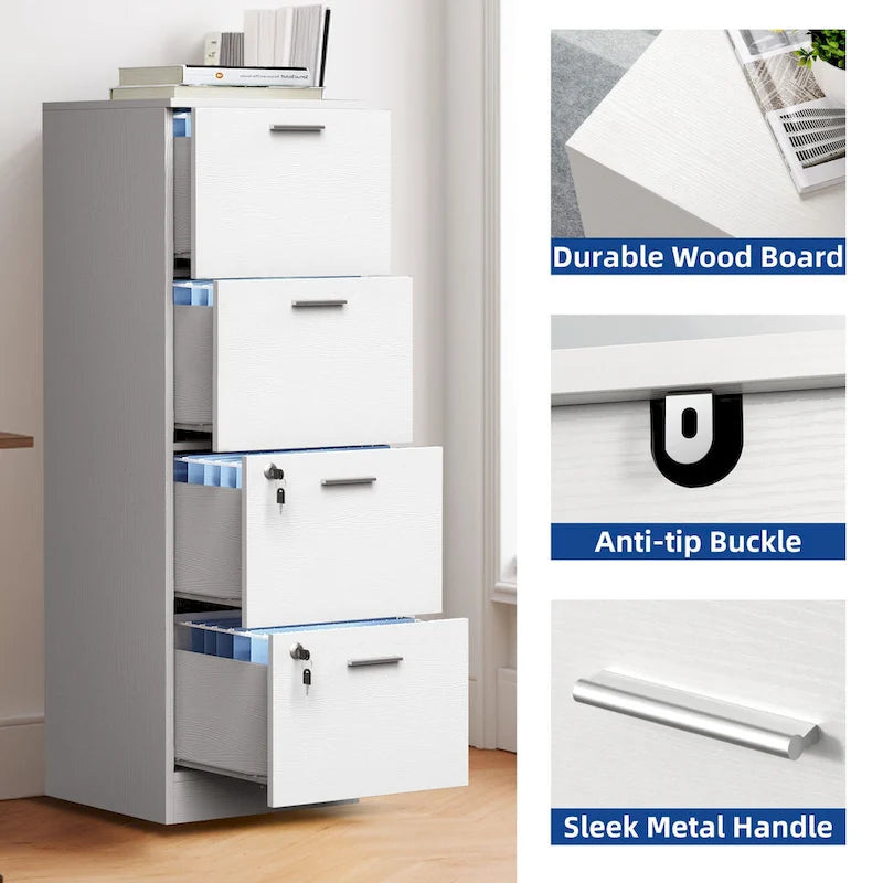 Vertical 4-Drawer Locking File Cabinet for Letter and A4 Files