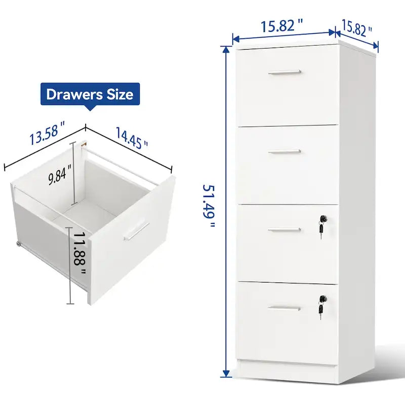 Vertical 4-Drawer Locking File Cabinet for Letter and A4 Files