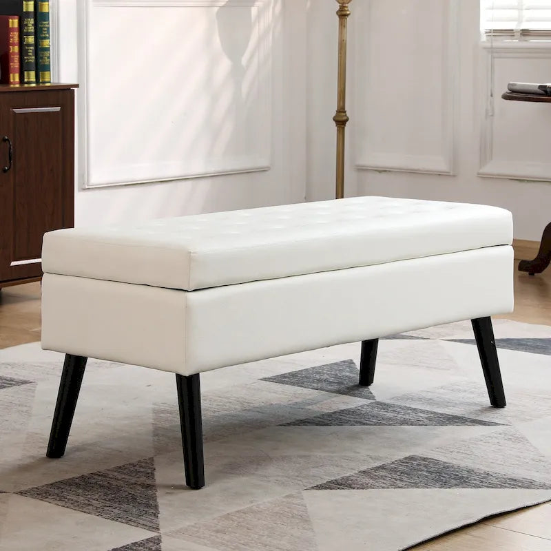 White PU Leather Storage Ottoman Bench