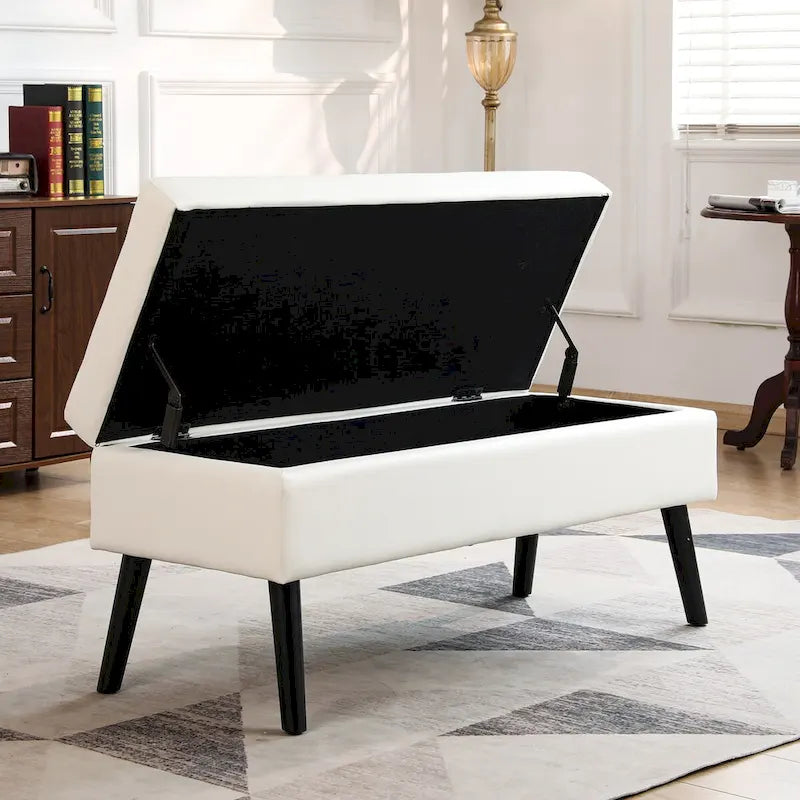 White PU Leather Storage Ottoman Bench