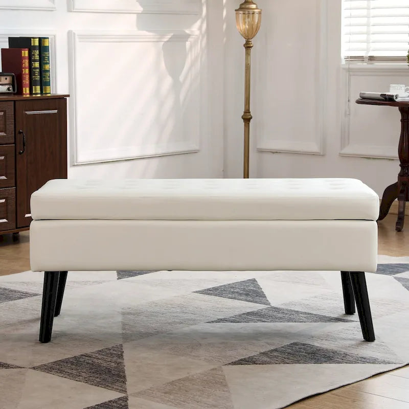 White PU Leather Storage Ottoman Bench