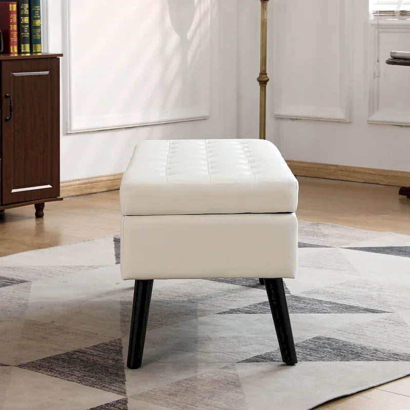 White PU Leather Storage Ottoman Bench
