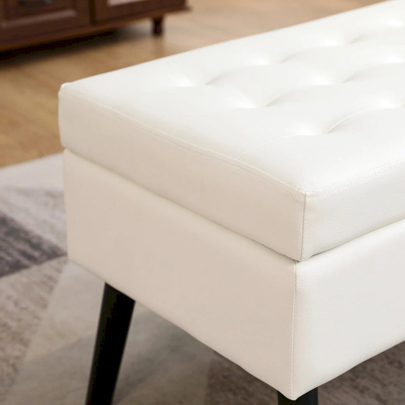 White PU Leather Storage Ottoman Bench